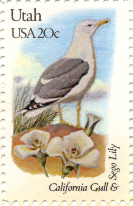 Scott 1996 20 Cent Stamp State Birds and Flowers Utah California Gull and Sego Lily