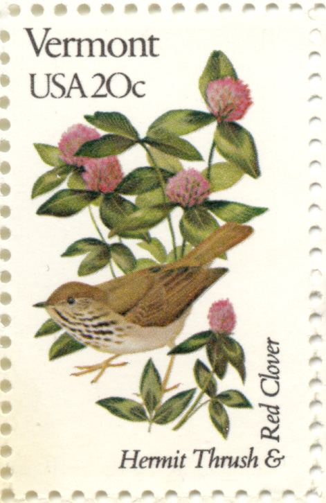 Scott 1997 20 Cent Stamp State Birds and Flowers Vermont Hermit Thrush and Red Clover