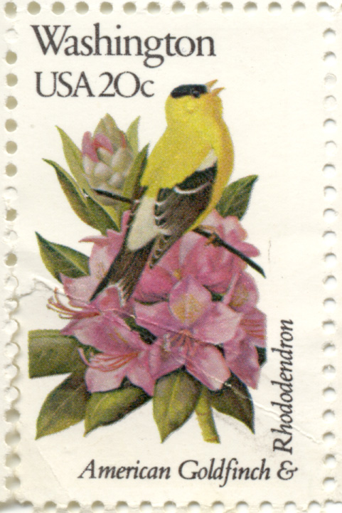 Scott 1999 20 Cent Stamp State Birds and Flowers Washington American Goldfinch and Rhododendron