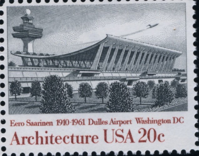 Scott 2022 20 Cent Stamp Architecture Dulles Airport in Washington DC by Eero Saarinen
