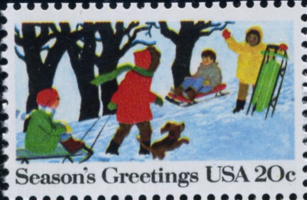 Scott 2027 20 Cent Christmas Stamp Sledding
