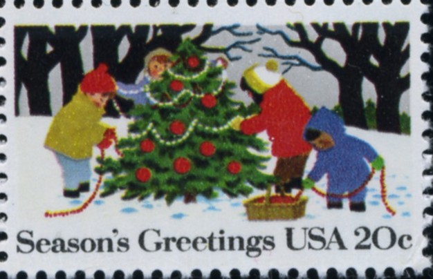 Scott 2030 20 Cent Christmas Stamp Trimming the Tree