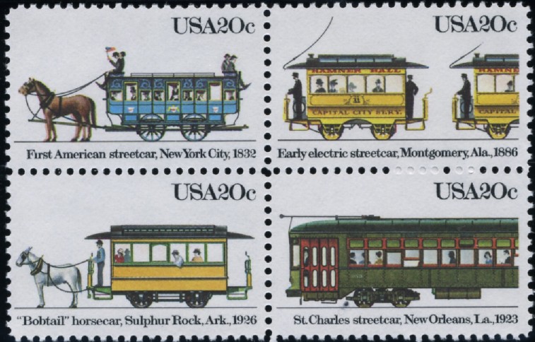 Scott 2059 to 2062 20 Cent Stamps Early Streetcars