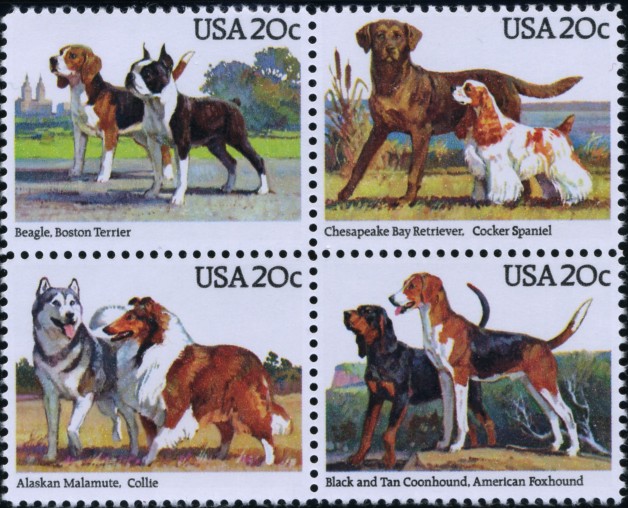 Scott 2098 to 2101 20 Cent Stamps Dog Breeds