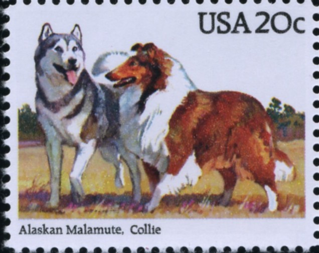 Scott 2100 20 Cent Stamp Alaskan Malamute and Collie