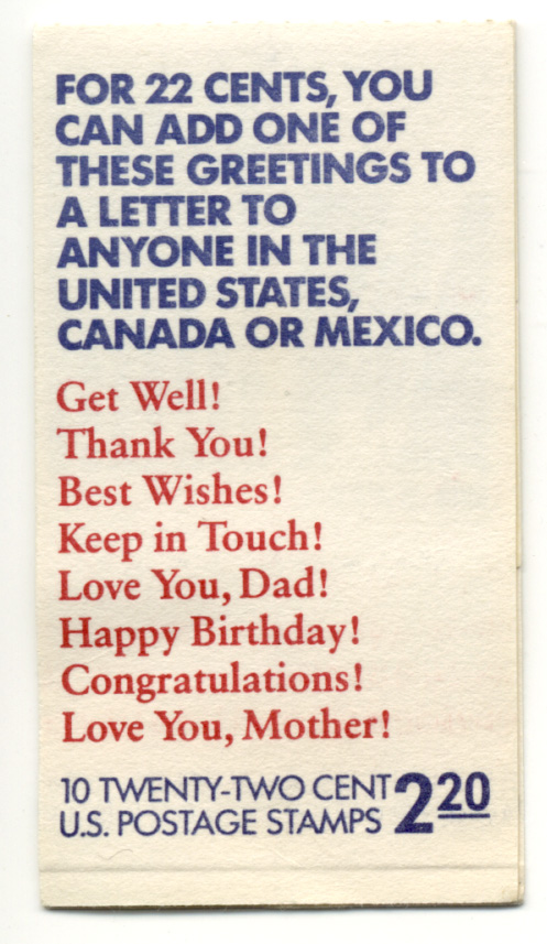 Scott 2267 through 2274 Greetings Variety 22 Cent Stamps Booklet of 10