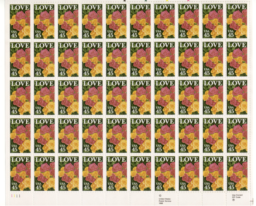 Scott 2379 45 Cents Rose Love Stamps Full Sheet