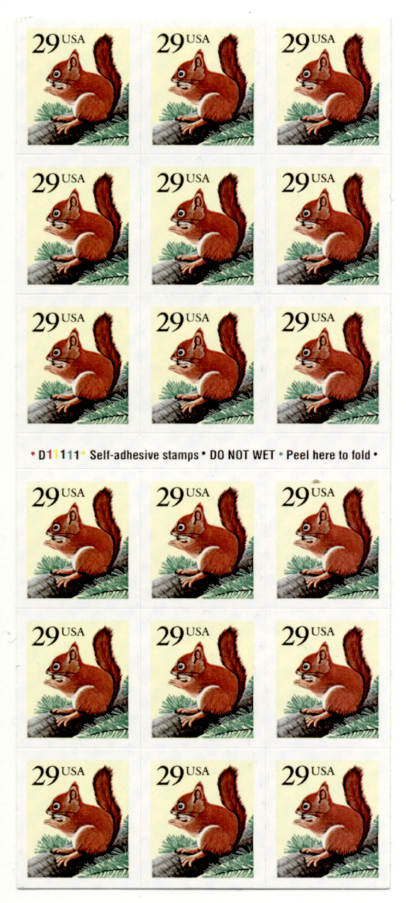 Red Squirrels 29 Cent Stamps Pane of 18 Scott 2489