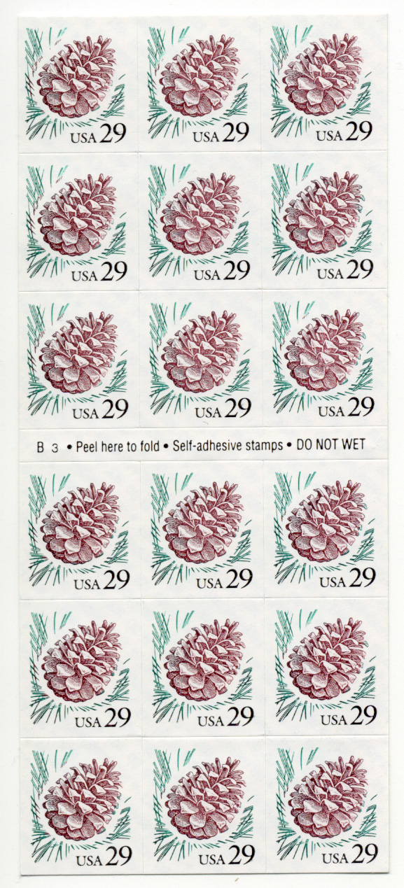 Pine Cones 29 Cent Stamps Pane of 18 Scott 2491