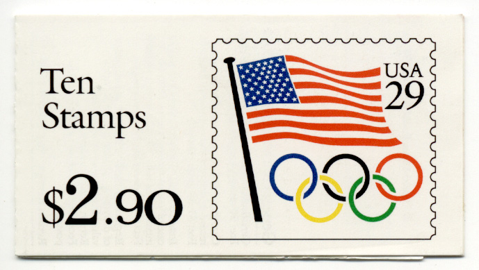 Flag and Olympic Rings 29 Cent Stamps Booklet of 10 Scott 2528