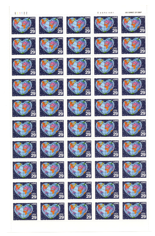 World Heart Love 29 Cents Stamps Full Sheet Scott 2535
