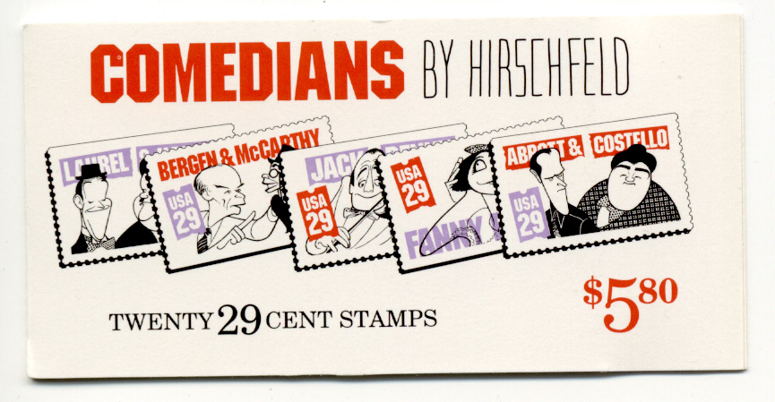 Comedians by Hirschfeld 29 Cent Stamps Booklet of 20 Scott 2562 through 2566