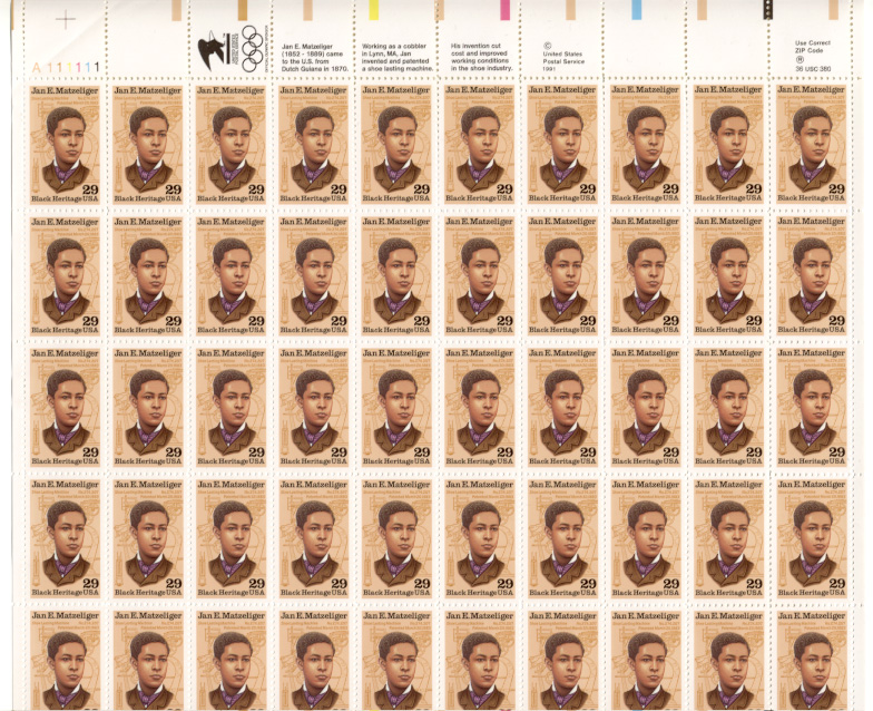 Jan E. Matzeliger 29 Cents Stamps Full Sheet Scott 2567