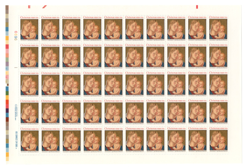 Madonna and Child Antoniazzo 29 Cents Christmas Stamps Full Sheet Scott 2578