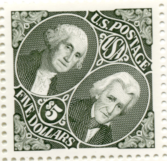 Washington and Jackson 5 Dollar Stamp Scott 2592