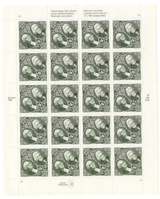 Washington and Jackson 5 Dollar Stamps Full Sheet Scott 2592