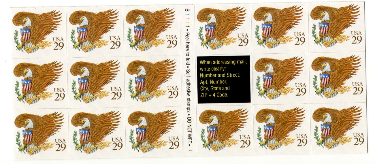 Eagle and Shield Brown Numerals 29 Cent Stamps Pane of 17 Self Adhesive Scott 2595