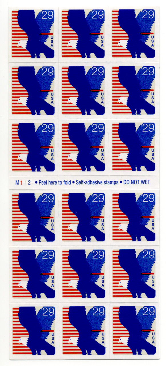 Eagle with Wing Raised 29 Cent Stamps Pane of 18 Self Adhesive Scott 2598