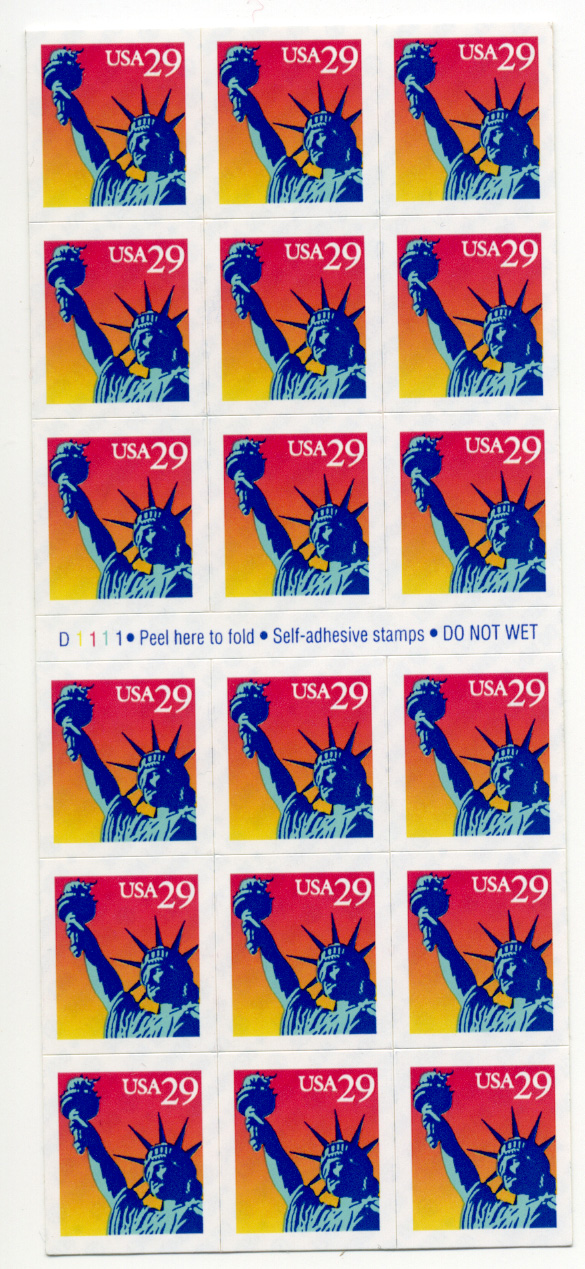 Statue of Liberty 29 Cent Stamps Pane of 18 Self Adhesive Scott 2599