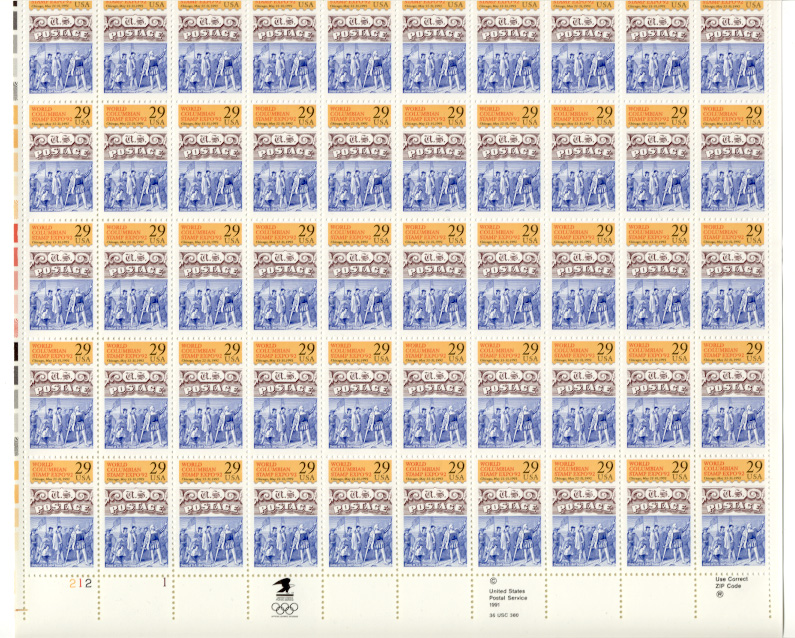 Scott 2616 World Columbian Stamp Expo 29 Cents Stamps Full Sheet