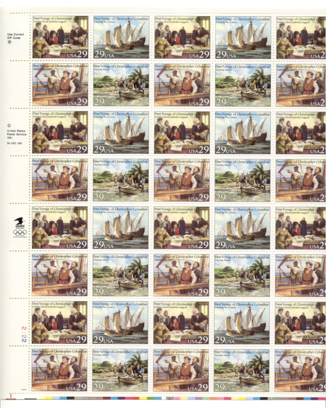 Scott 2620 through 2623 Christopher Columbus 29 Cents Stamps Full Sheet