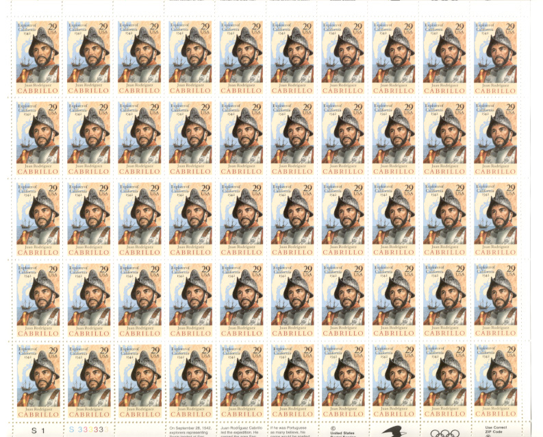Scott 2704 Juan Rodriguez Cabrillo 29 Cents Stamps Full Sheet