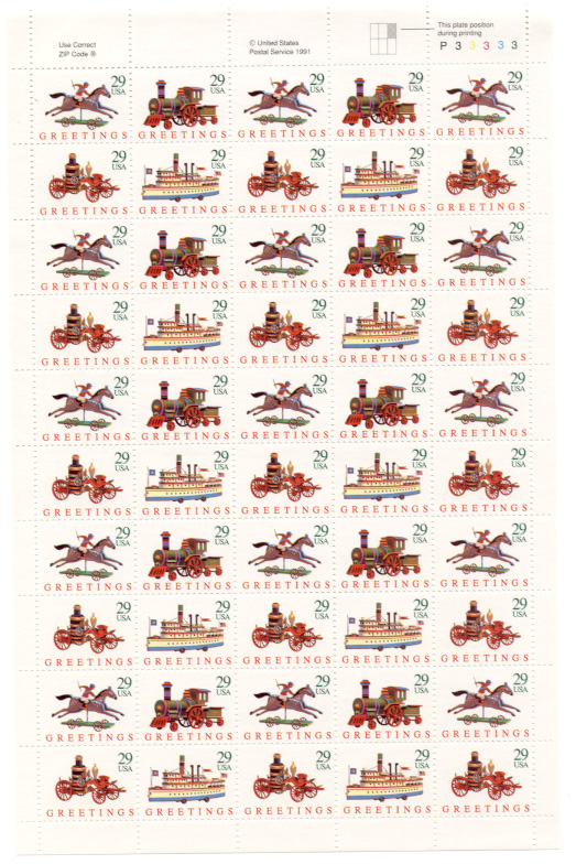 Scott 2711 through 2714 Christmas Greetings Toys 29 Cents Christmas Stamps Full Sheet