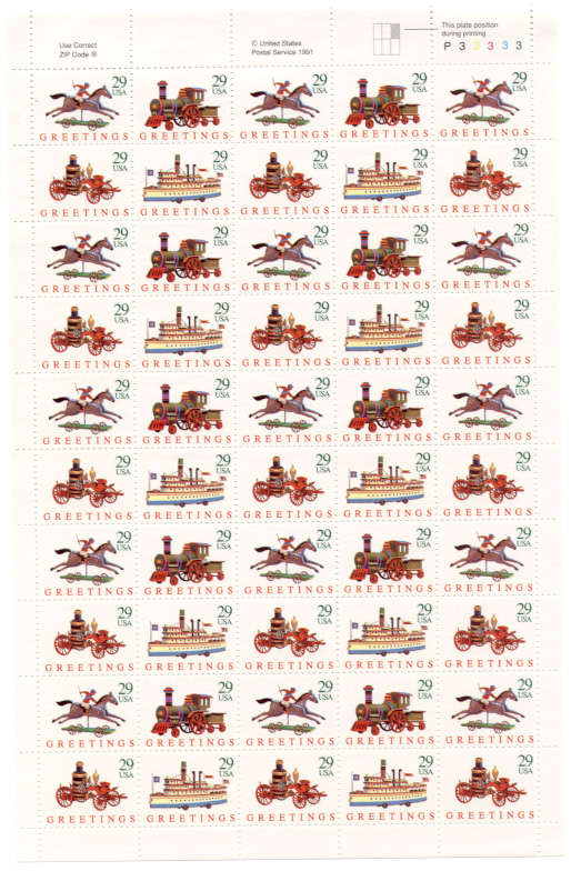 Scott 2711 through 2714 Christmas Greetings Toys 29 Cents Christmas Stamps Full Sheet
