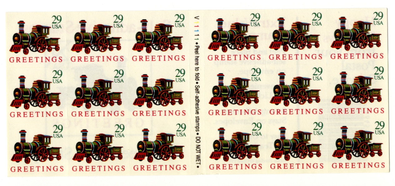 Scott 2719 Christmas Locomotive 29 Cent Christmas Stamps Pane of 18