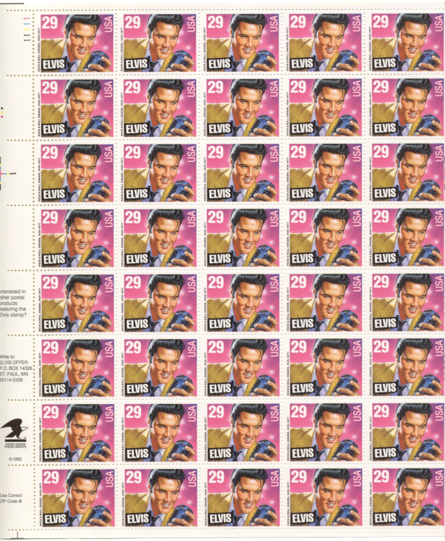 Scott 2721 Yong Elvis 29 Cents Stamps Full Sheet