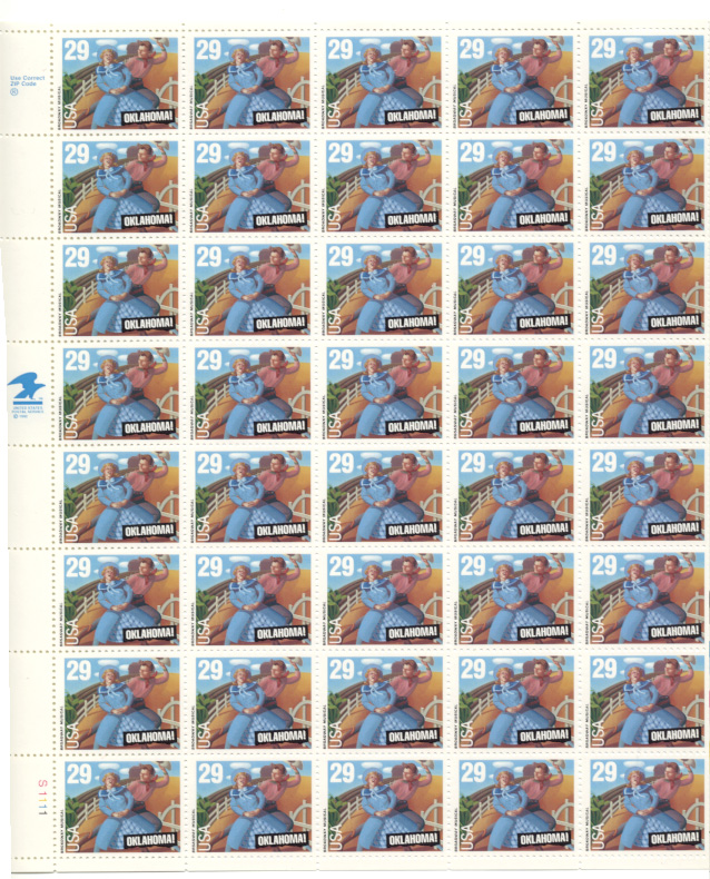 Scott 2722 Oklahoma! 29 Cents Stamps Full Sheet