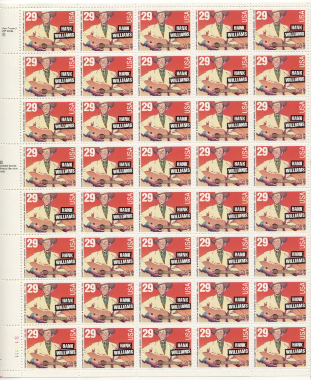 Scott 2723 Hank Williams 29 Cents Stamps Full Sheet