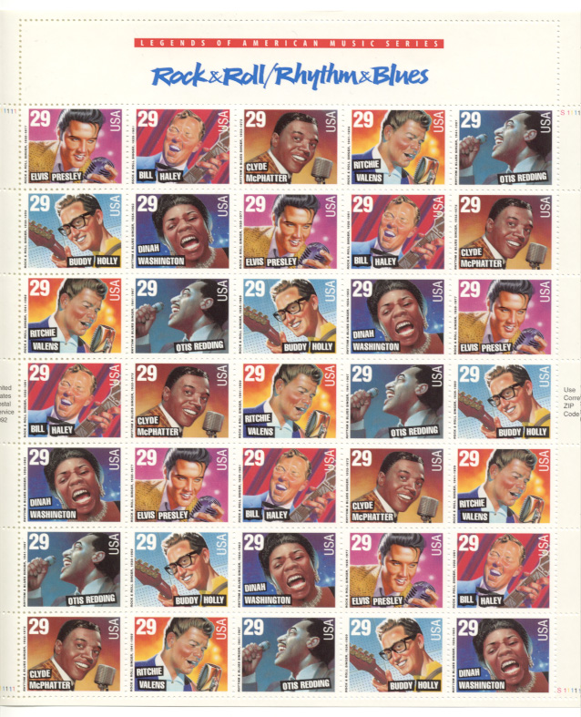 Scott 2724 through 2730 Rock Roll and Rhythm Blues 29 Cents Stamps Full Sheet