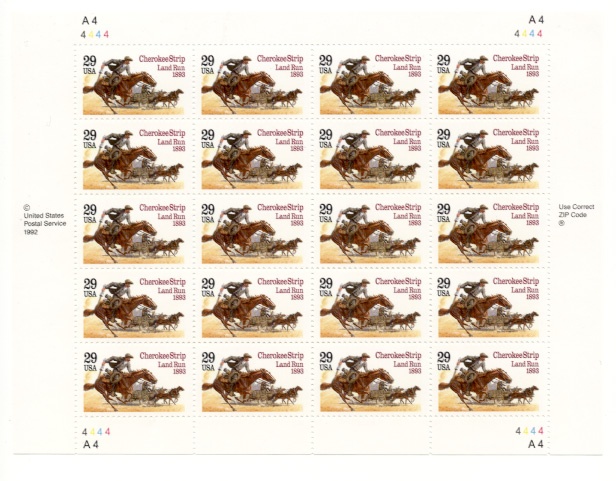 Scott 2754 Cherokee Strip Land Run 29 Cents Stamps Full Sheet
