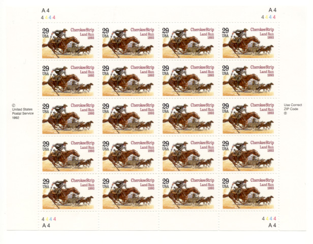 Scott 2754 Cherokee Strip Land Run 29 Cents Stamps Full Sheet