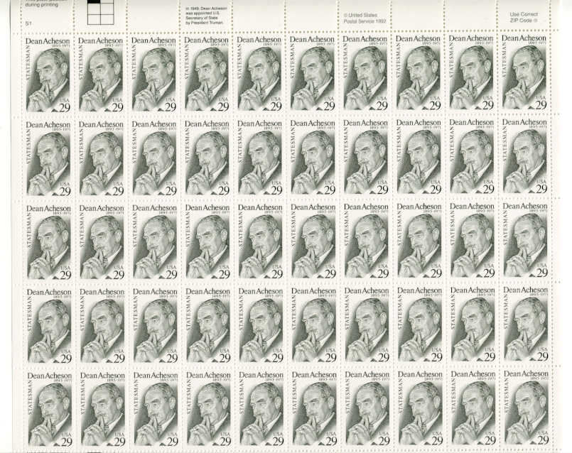 Scott 2755 Dean Acheson 29 Cents Stamps Full Sheet