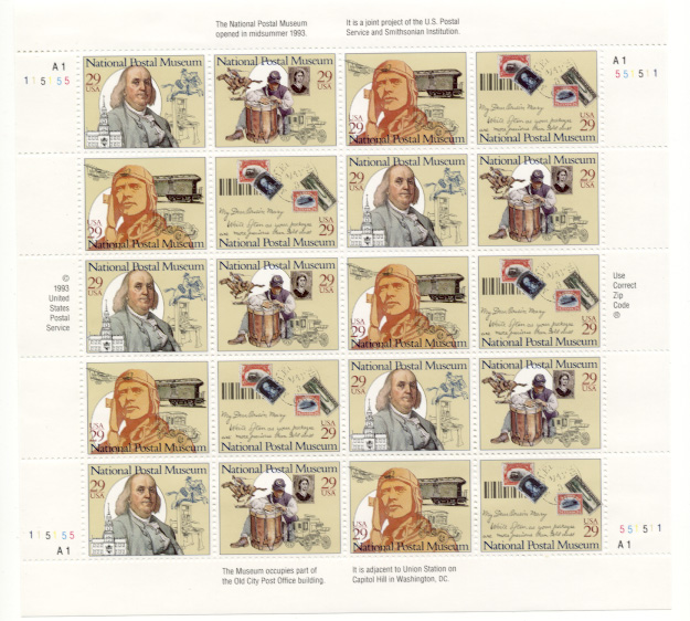 Scott 2779 through 2782 Postal Museum 29 Cents Stamps Full Sheet