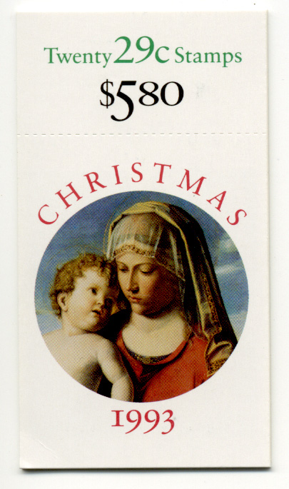 Scott 2790 Madonna and Child by Battista 29 Cent 1993 Christmas Stamps Booklet of 20