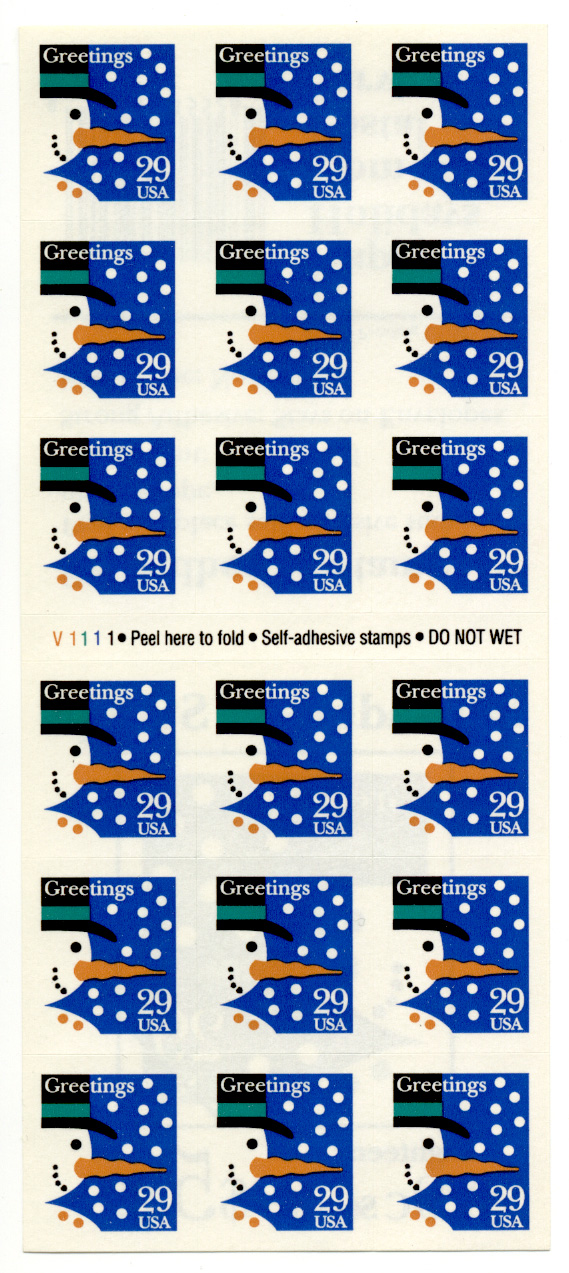 Scott 2799 Snowman 29 Cent Christmas Stamps Pane of 18