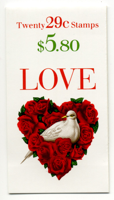 Scott 2814 Dove on Rose Heart 29 Cent Stamp Booklet of Twenty