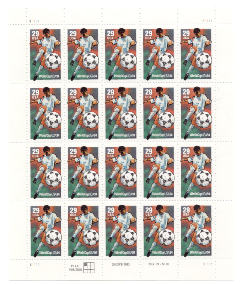 Scott 2834 World Cup Soccer 29 Cents Stamps Full Sheet