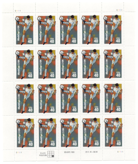 Scott 2835 World Cup Soccer 40 Cents Stamps Full Sheet