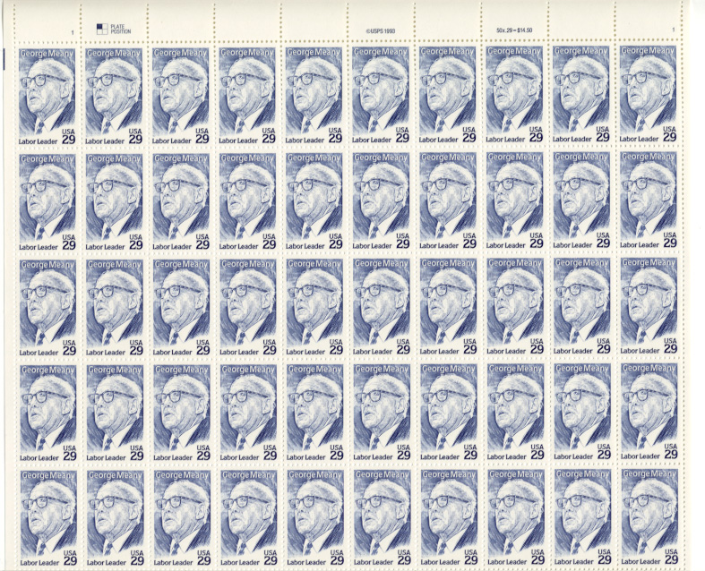 Scott 2848 George Meany 29 Cents Stamps Full Sheet