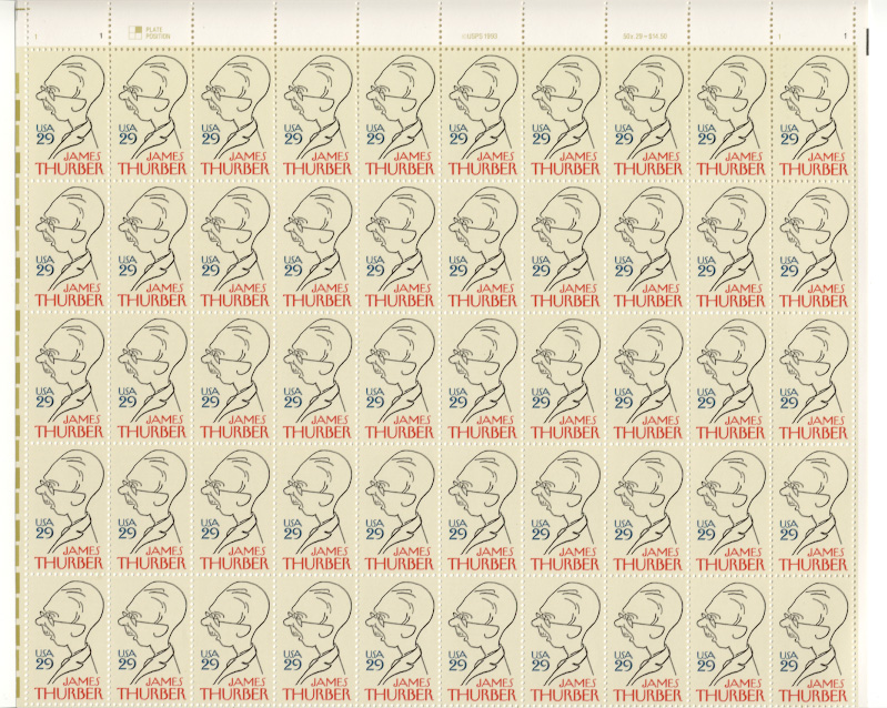 Scott 2862 James Thurber 29 Cents Stamps Full Sheet
