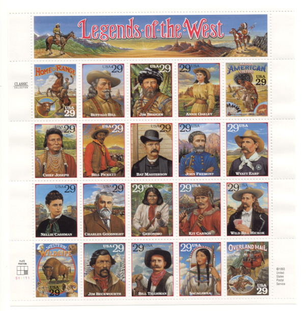 Scott 2869 Legends of the West 29 Cents Stamps Full Sheet