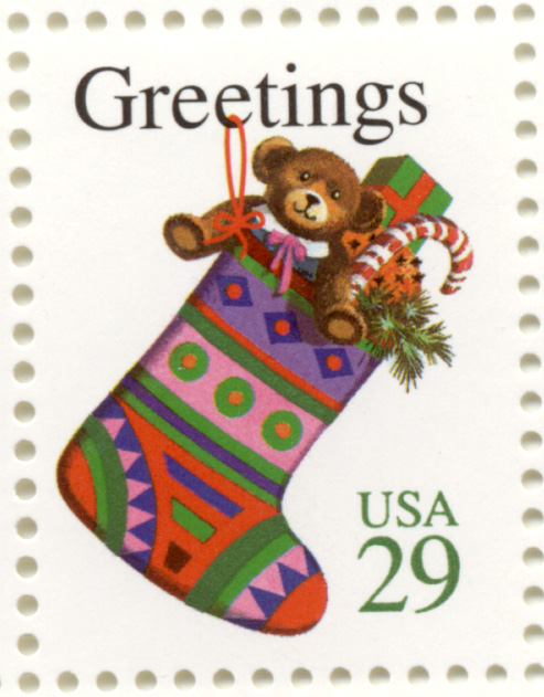 Scott 2872 Teddy Bear In Stocking 29 Cent Christmas Stamp