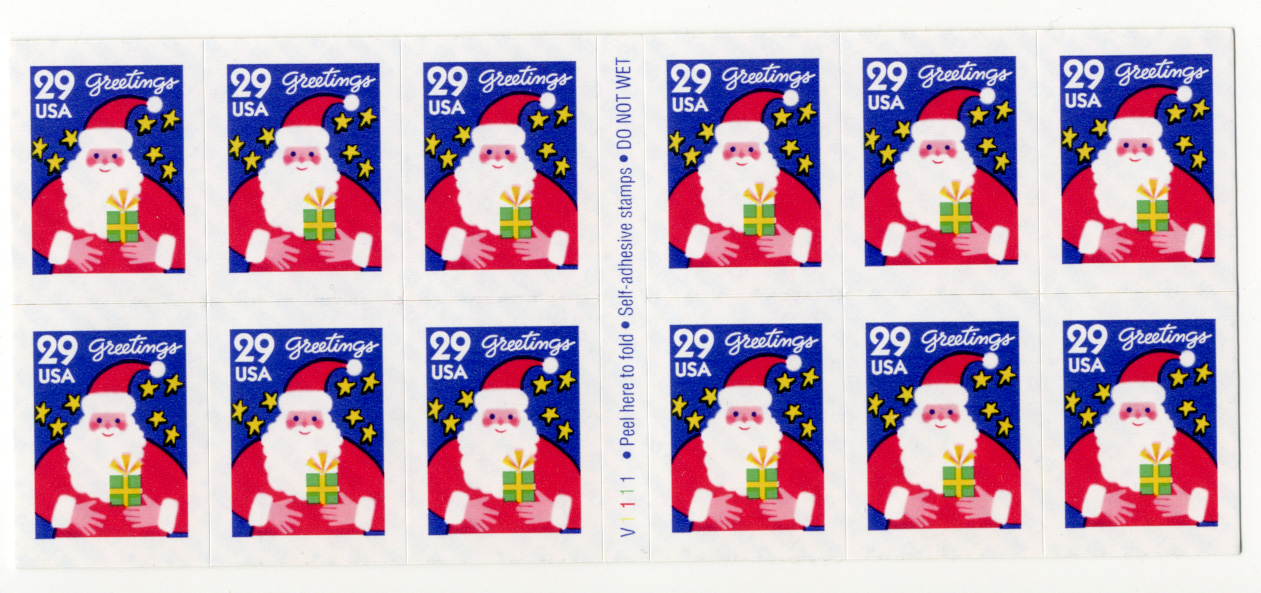 Scott 2873 Santa With Present 29 Cent Christmas Stamps Pane of Twelve