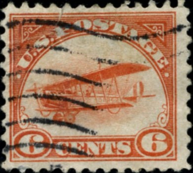 Scott C1 Orange Biplane 6 Cent Airmail Stamp