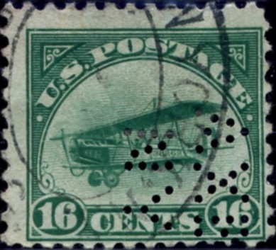 Green Jenny Biplane 16 Cent Airmail Stamp Scott C2