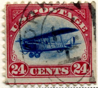 Scott C3 Carmine and Blue Jenny Biplane 24 Cent Airmail Stamp a